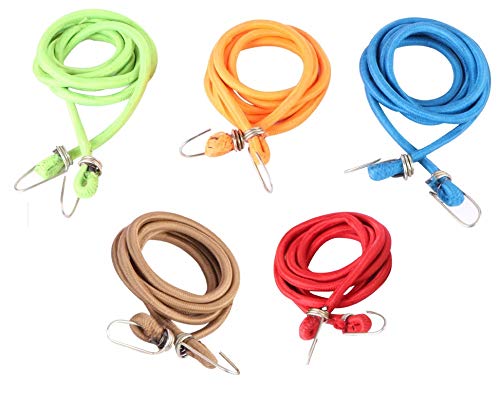 SARTHAK® High Strength Elastic Nylon and Polyester Bungee/Shock Cord Cables for Bikes, Multi Color Luggage Strap Tying Rope with Hooks (Set of 5-7ft Each), Assorted Neon Color