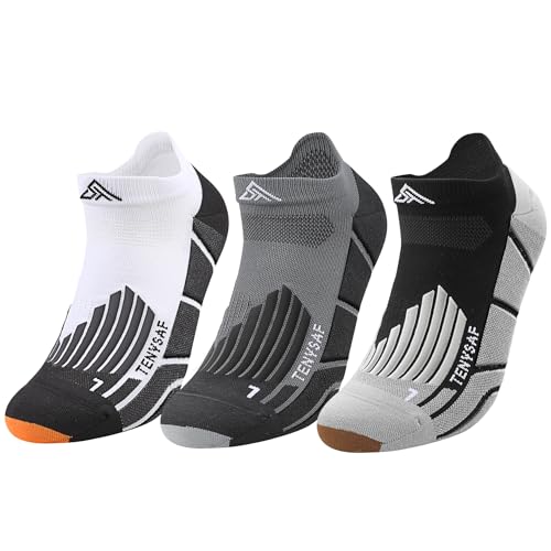 Lounwee Mens Compression Running Socks: Cushioned Ankle Socks Anti-Blister Sports Socks for Runners Hiking Running Gym 3 Pairs