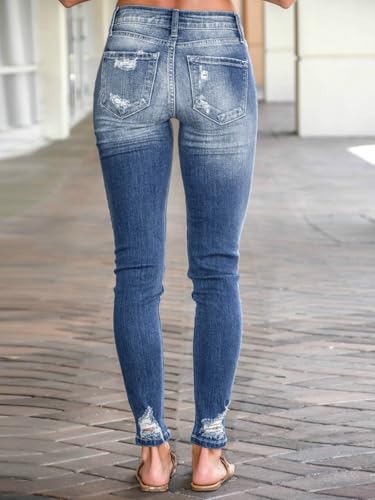 Image of KUNMI Women's Ripped Skinny Jeans Distressed Stretchy Denim Pants