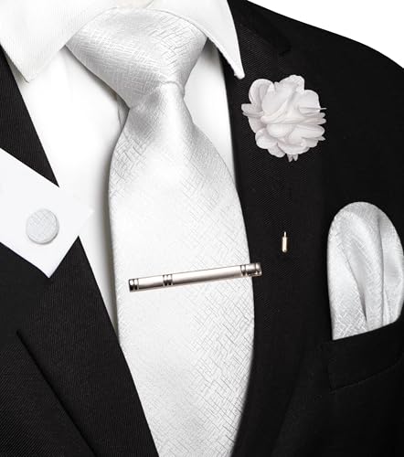 Image of JEMYGINS Mens Tie and Pocket Square,Lapel Pin,Cufflinks,Tie Clip Sets with Gift Box 5PCS