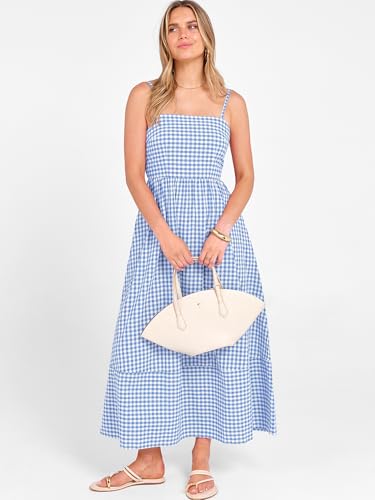 Image of Caracilia Womens Maxi Dresses Gingham Spaghetti Strap Back Smocked Flowy Long Sundress Summer Beach Vacation Clothes 2026
