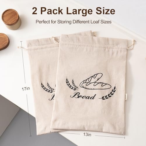 Image of 2 Pack Linen Bread Bags for Homemade Bread - Plastic Lined - Reusable Linen Sourdough Bread Storage Bags with Plastic Liner - 17 inch x 13 inch