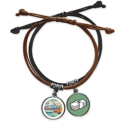 Pulsera cuerda mano cuero Bienvenido a Hong Kong amuleto de dinero