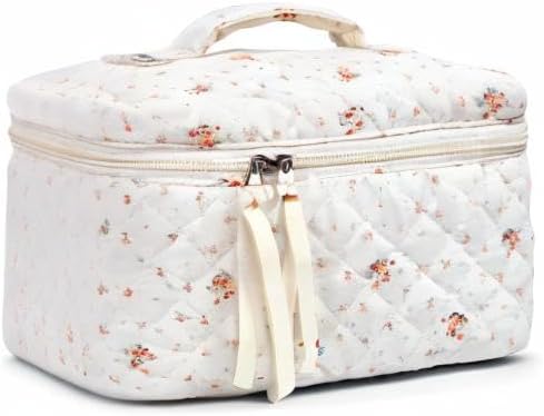 Makeup Bag Large Travel Quilted Cosmetic Makeup Bag Organizer, Floral Cotton Coquette Aesthetic Toiletry Bag for Women Girls (Garden Floral-L) - Image 6