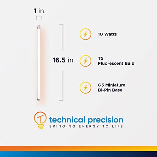 F10T5 Fluorescent Bulb By Technical Precision - 10 Watt Warm White 3000K Fluorescent Tube T5 - Overall Height 16.25 Inches - Great For Fixtures, Counters, And Cabinets - 1 Pack #TOP1