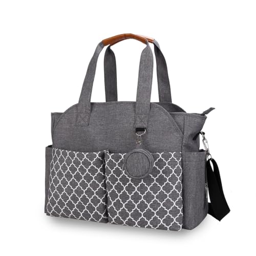 Baby-Wickeltasche Schultergurt und Tragbar Wasserdicht und Gro&szlig;e Kapazit&auml;t f&uuml;r M&uuml;tter（Grau）