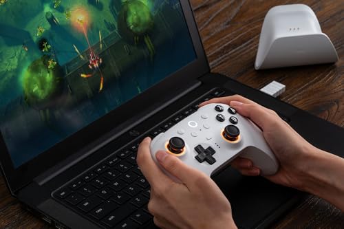 undefined 8BitDo Ultimate 2 Bluetooth コントローラー Switch/Switch 2 & Windows PC 用、TMR ジョイスティック付き Switch Pro コントローラー、切り替え可能なホール効果/触覚トリガー、振動とモーションコントロール、RGB ファイヤーリング（White） の商品画像 9