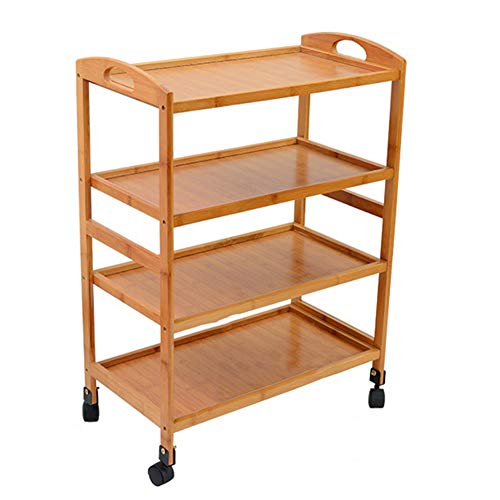 RFSHGIOP Carrito de cocina de 4 niveles de madera maciza con rieles de protección universales para el hogar, amarillo, 60 x 33 x 95 cm
