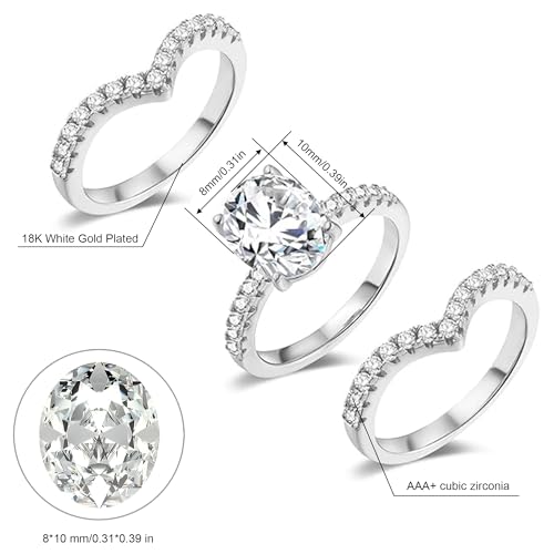 MDFUN 18K White Gold Plated Promise Eternity Rings for Women, 7 * 9mm Oval Cubic Zirconia Three-in-One Ring Wedding Band Engagement Size 5.5 by MDFUN - Used condition - Image 4
