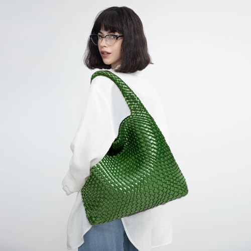 Image of JINMANXUE Woven Tote Bag for Women, Fashion Hobo Handbag, Travel Top-handle Shoulder Bag, Beach Underarm Bag with Purse