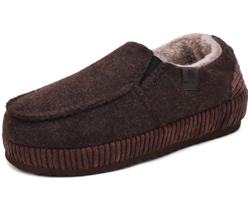Image of ONCAI Mens Clog Slippers with Arch Support Stripe Faux Fur Cotton-Blend High-Density Memory Foam Warm House Slippers Slip-on Indoor Outdoor Rubber Sole Size 7-16