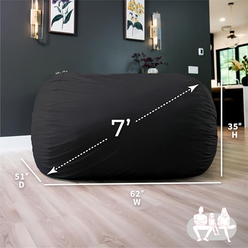 Image of Big Joe Fuf 7Ft Giant Foam Bean Bag Chair, Oversized Couch with Removable Cover for Kids, Teens, Adults, Onyx Lenox, Durable Woven Polyester, 7 Foot Giant