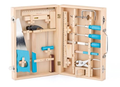 Woody 91800 Werkzeugschrank , Werkschrank ,16 teiliges Set. Werkzeugkoffer Holz Natur