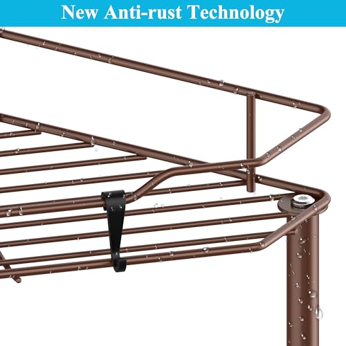 Image of HuggieGems 3 Tier Floor Standing Corner Shower Caddy Organizer Shelf with Hooks, Bathroom Shelves Stand Rack, Coffee