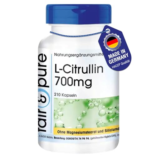 Fair & Pure L-Citrullin 700mg 210 Kapseln Nahrungsergänzungsmittel vegan ohne Magnesiumstearat in Deutschland hergestellt