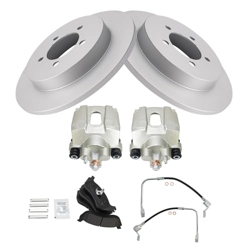 Image of TRQ Rear Brake Pad and Rotor Set Semi Metallic Coated Rotors Calipers Compatible with 2002-2005 Ford Explorer Mercury Mountaineer