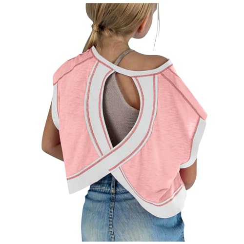 Camisetas deportivas de verano para niñas, espalda abierta, suaves, informales, para salir, escuela, baile, gimnasio, escuela, juego activo, ajuste holgado, ropa deportiva, 3 rosa, 11-12 años