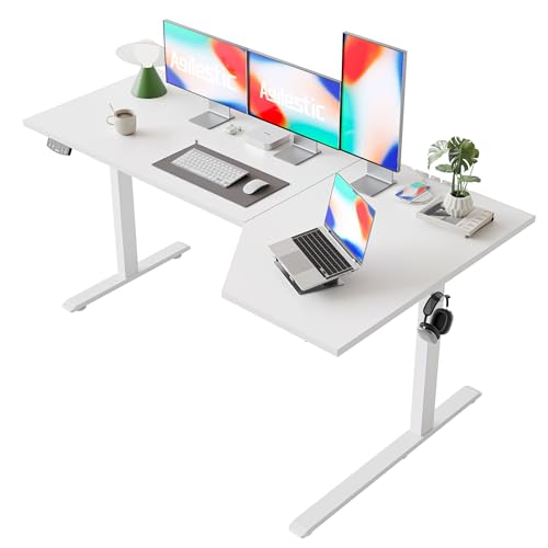 Agilestic Elektrischer Stehschreibtisch, L-förmiger 160 cm höhenverstellbarer Schreibtisch, Sitz- und Stehtisch für Home Office, ergonomischer aufsteigender Computertisch mit Splice Board, Weiß