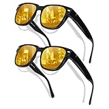 TJUTR 1010 Lot de 2 lunettes de vision nocturne polarisées avec lunettes anti-éblouissement jaunes pour conduite de nuit, conduite avec troubles visuels - Lunettes de vision nocturne pour