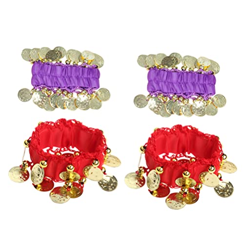 Vaguelly 2 Paires Belly Dance Bracelet Gypsy Bijoux Bijoux Bracelet Bracelet Bracelet Bracelet Bague Belly Bras Poignets pour Femmes Filles Rouge Violet Cover