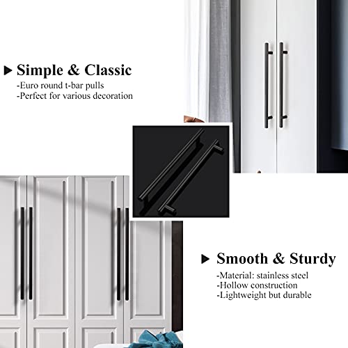 Probrico (12 Pack 10" Center To Center Modern Cabinet Handles Black Cupboard Pull Kitchen Cabinet T Bar Handle Dresser Pulls #TOP3