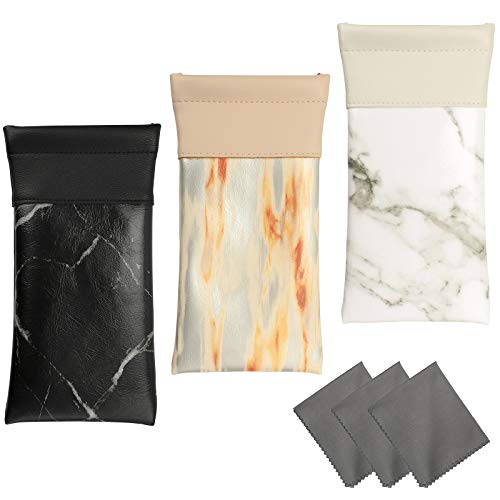Vemiss 3 PACK Eyeglasses Pouch Squeeze Top Sunglasses Case with 3 Sets Cleaning Cloth