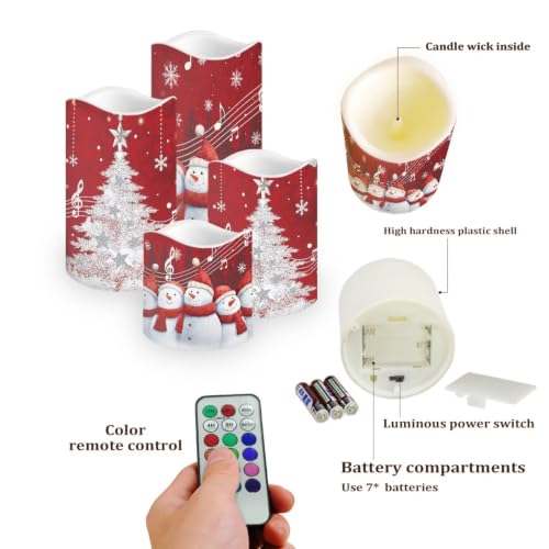 Image of Stained Glass Cardinal LED Flameless Candles Set of 4 | Flameless Candle Set with Timer, Battery Operated, Fake Candles for Living Room Table Centerpieces