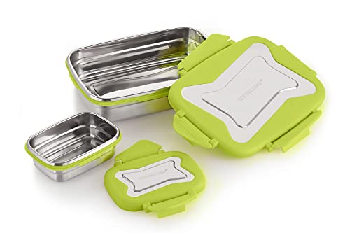 Image of STEELLOCK Smart Stainless Steel Tiffin Lunch Box for Kids and Adults 2pc Set | Airtight & Leakproof | Rectangle Combo for School & Office with Steel Lid | (1pc - 750ml & 1pc - 170ml) Green