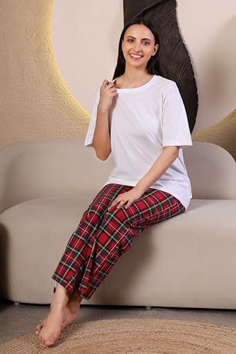 Image of KSHS Printed Round Neck Short Sleeve Nightsuit Set | Pajama Set | Casual Night Dress for Women