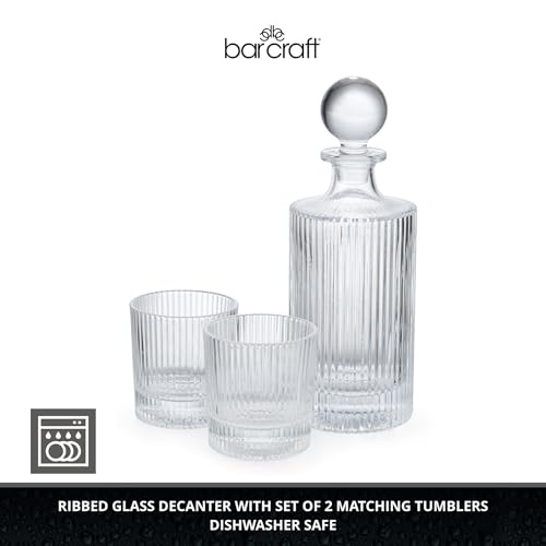 BarCraft Whiskey Decanter Glass Set, Includes 750ml Whisky Decanter & 2 Whisky Glasses, Drinkware for Liquor, Whisky, Vodka or Wine, Drinkware Gift Set