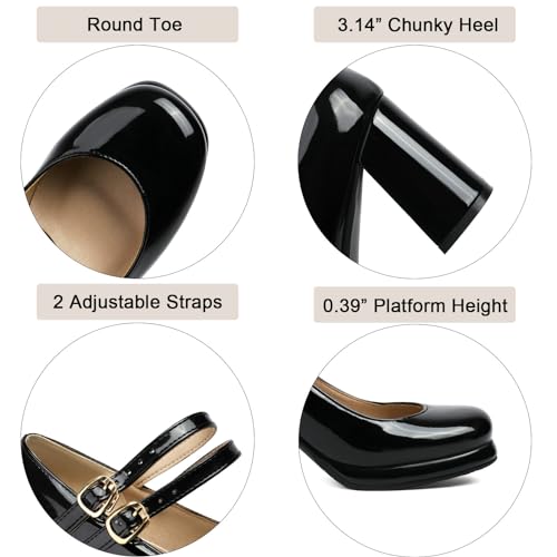 Alsoloveu Women's Platform Mary Jane Shoes Two Strap Round Toe Chunky Block Heels Pumps for Office Party Wedding2