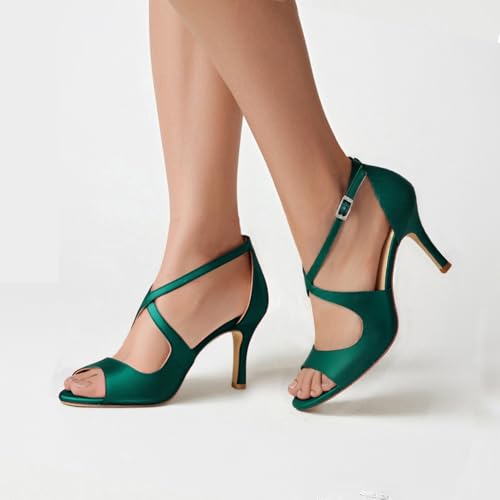 Image of ELEGANTPARK Peep Toe Strappy Heels for Women Satin Wedding Dress Sandals | Adjustable Cross Strap, 3.5 Inch High Heel Peep Toe Shoes for Bride, Wedding Guests, Bridesmaid, Formal, Prom, Evening Party