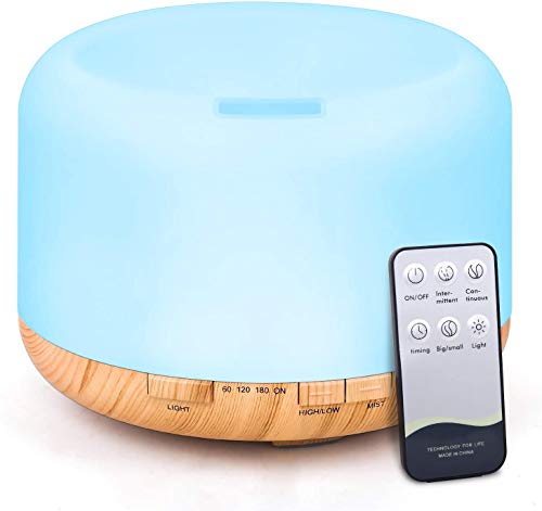 500ml Aroma Diffuser,mit Fernbedienung,Einstellbarem Nebelmodus,BPA-frei,Timer & Wasserlose Abschaltautomatik für Yoga,mit 7 Farben