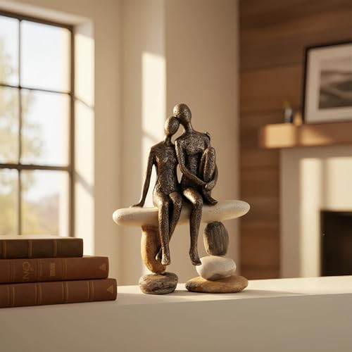 Lescafita Romantic Couple Figurines Sculpture – Abstract Couple Sculpture on Stone Bench, Modern Home Decor Statue, Unique for Couple - Image 2