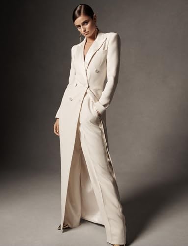 Women's 2-Piece Peak Lapel Suit Double Breasted Buttons Jacket Pants Formal Prom Party4