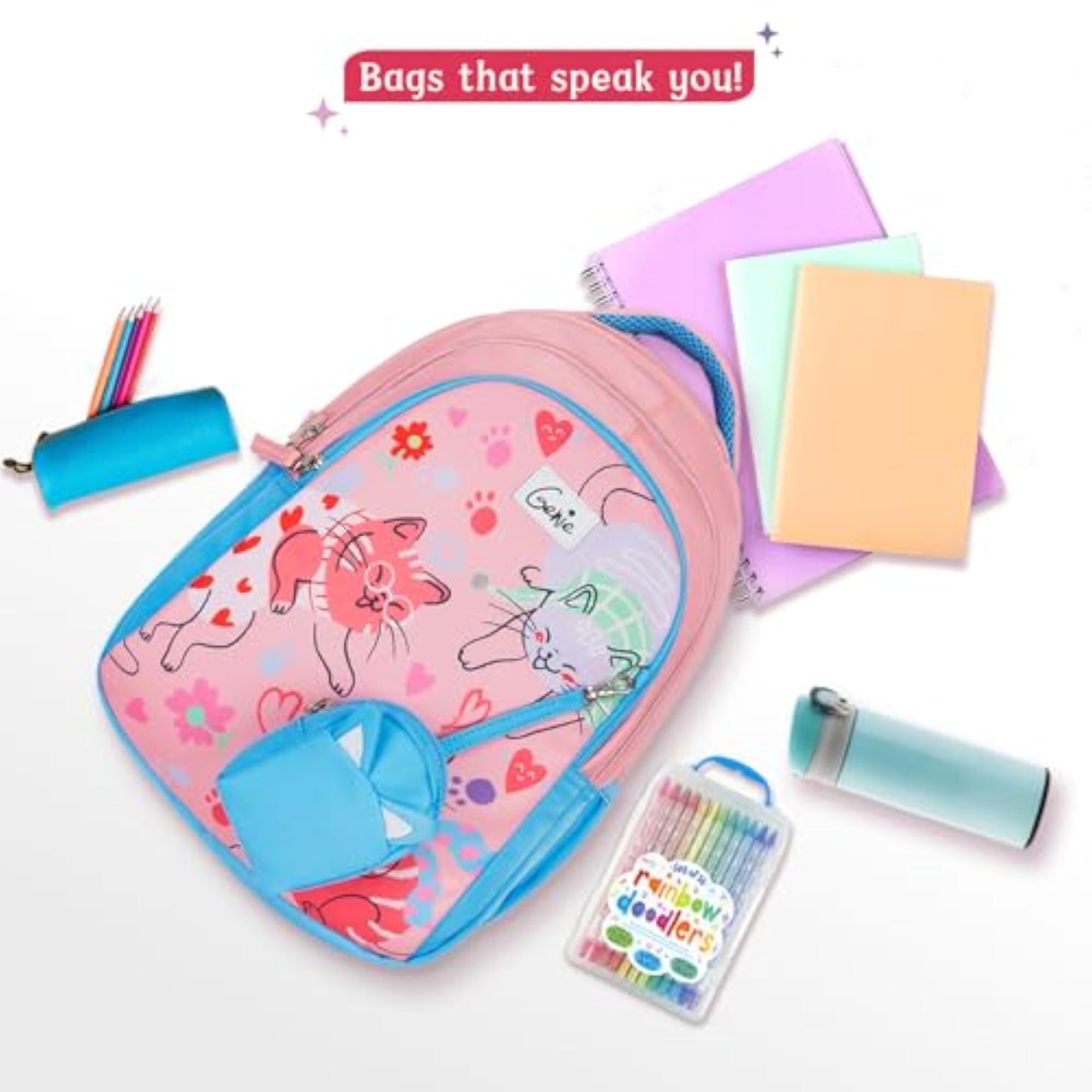 Purrfect School Backpack for Girls, Lightweight with Padded Shoulders