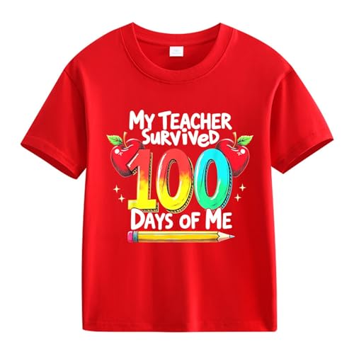 100 Days of School T-Shirt for Kids, Boys Girls Fun Letter Print Cotton Tee, Fruit Graphic Back to School Tops