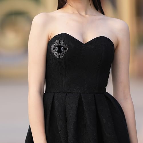 Image of Black Brooch Vintage Rhinestone Brooches and Pins for Women, Elegant Flower Badge Brooch Lapel Pins for Clothes Dress Hats Bags Accessory
