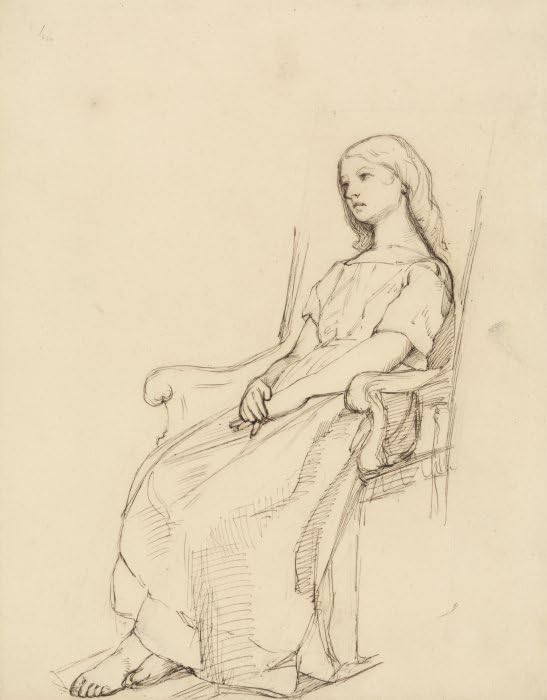 Toile d'une jeune fille assise par Daniel Maclise impression haute d&eacute;finition