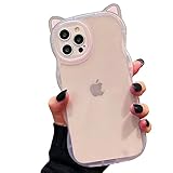 Casechics Compatible with iPhone Case,Curly Wavy Shape Cute Kawaii Cat Ears Transparent Camera Lens Protection Clear Soft Shockproof Cover Phone Case (Pink,iPhone 13 Pro Max)