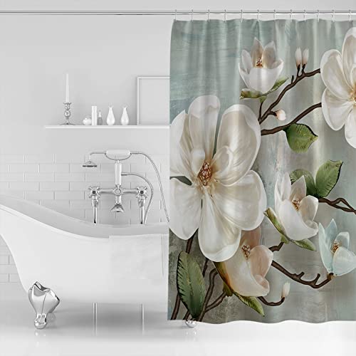 Retro White Flowers Shower Curtain Set With Hook 72" X 72", Washable Cloth Polyester Fabric Bath Shower+Curtain, Country French Chic Florals Watercolorbathroom Curtain For Bathtub, Sink, Shower #TOP1