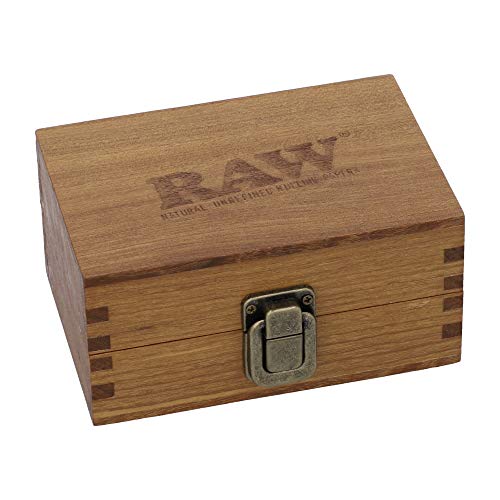 RAW Classic Wooden Box | MagneticTop Lid | Compact Size Secure Metal Latch Dimensions 5'' x 3.7'' x 2.4''