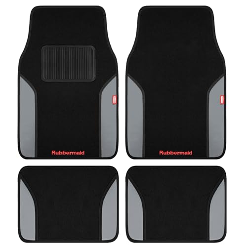 Rubbermaid Car Mats, Carpeted Floor Car Mat with Faux Leather & Built-in Heel Pad, Two-Tone Car Rug Floor Mats, Stylish Carpeted Floor Mats for Cars, Trucks & SUVs Gray Color - image 1