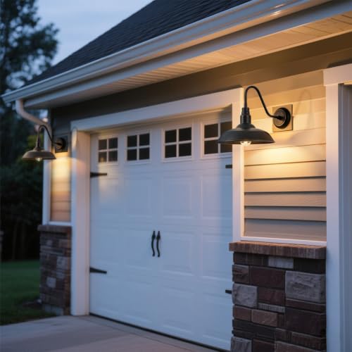 Image of 14in Outdoor Gooseneck Barn Light for Garage, 2 Pack Bronze Exterior Wall Lights Fixture for Porch, Outside Farmhouse Wall Sconce for Patio, Cabin, Entryway