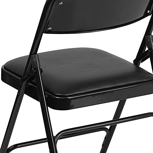 Flash Furniture 4 Pack Hercules Series Curved Triple Braced & Double Hinged Black Vinyl Metal Folding Chair #TOP4