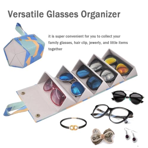 Image of Kenpal Sunglasses Storage Organizer Holder Foldable Travel Case with 5 Slot Compartments for Multiple Glasses