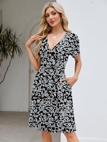 Image of Naggoo Womens Summer Dresses for Women 2026 Spring Floral Sundress Short Sleeve V Neck Wrap Dress with Pockets