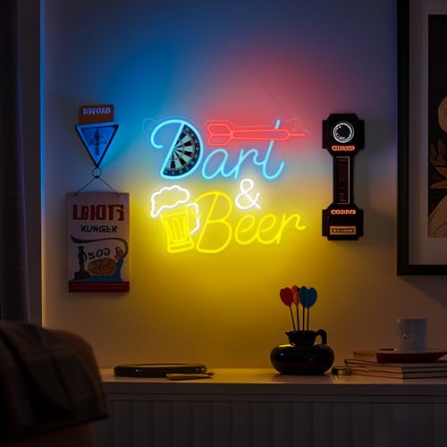 Image of CoolGift Mart Beer Darts Neon Light, Dimmable LED Neon Wall Sign USB Powered, Decorations for Bedroom Man Cave Bar Club, Gift for Beer Darts Game Lovers