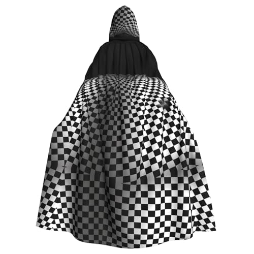 Longue cape à capuche bicolore style graphique damier noir et blanc taille unique