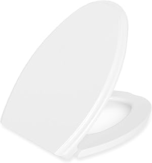 Elongated(Oval) Toilet Seat, Quick-Attach Hardware Metal Hinges, Heavy Duty, Slow Soft and Quiet Close, Durable and Sturdy, Easy to clean, Fits Elongated(Oblong) Toilets, White(18.5″)